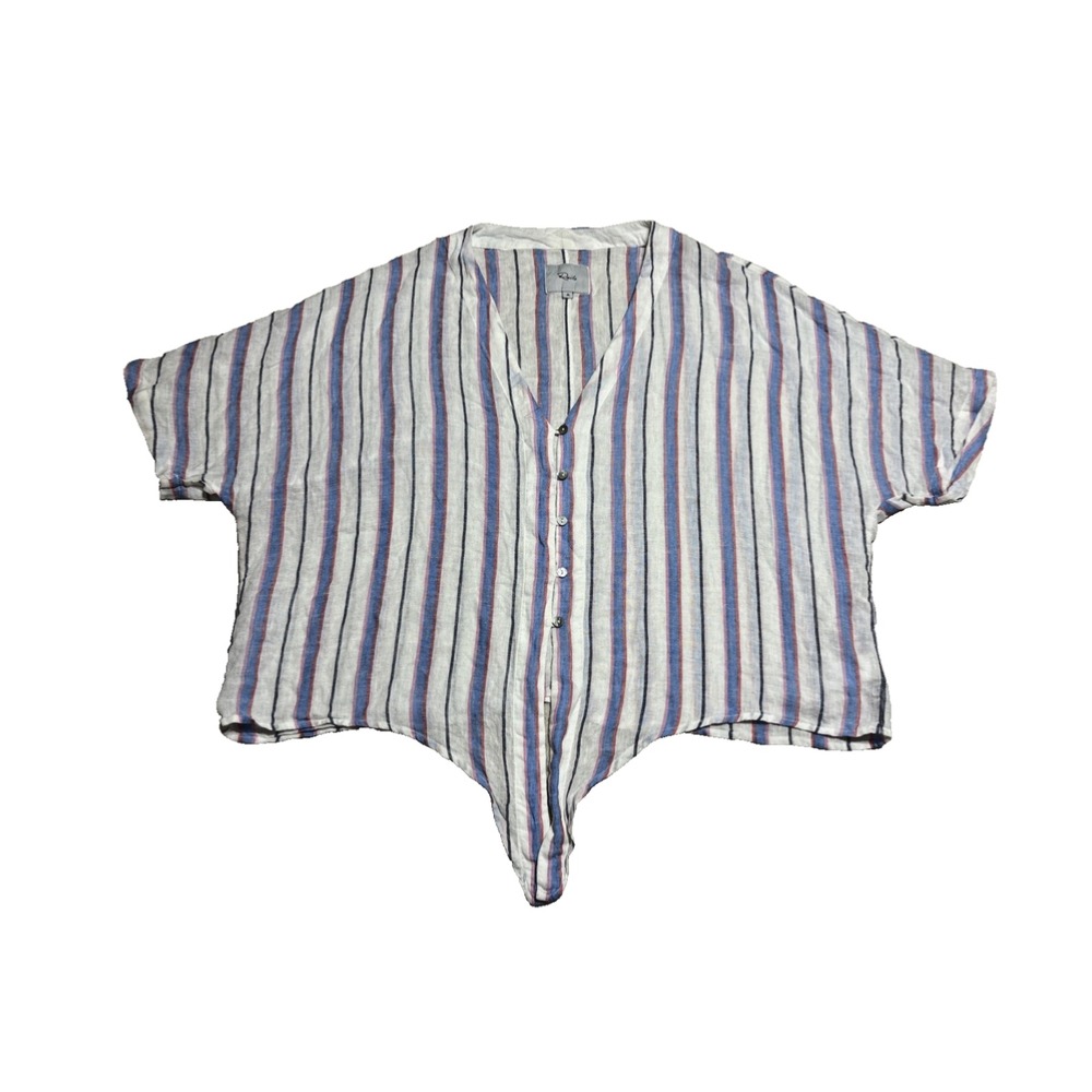 Rails Linen Blend Button Up Blouse Top Womens XL Multicolor Striped Short Sleeve